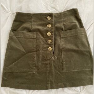 Green Velour Button Mini Skirt with Pockets
